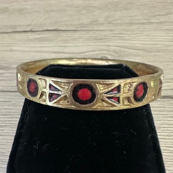 Vintage Dominique Piechaud Signed Enameled Bronze Bangle Bracelet - Picture 1 of 9